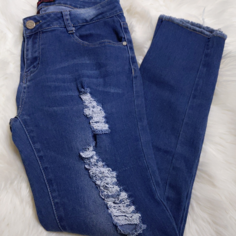 Bee & Ceci Low Rise Premium Denim Distressed Skinny Jeans Size 8